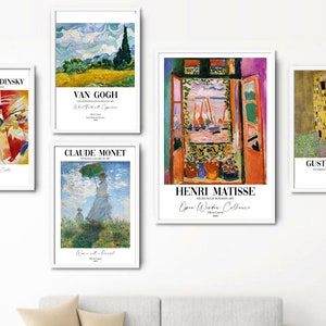 Conjunto para impressão de pinturas famosas, conjunto de arte Boho com pacote de 5 estampas, decoração de parede, Matisse para impressão, Van Gogh, Kandinsky, Klimt, Monet, arte de parede