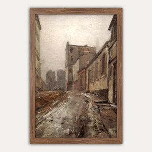 Street Scene Vintage Muted Wall Art, Earthy Tones, Autumn Cityscape, Fall Painting, Architecture, City Street Vintage, Brown Wall Art, Moody