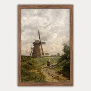 Windmill Wall Art, Oil Painting, Vintage Landscape, Rustic, Country, Vintage Art Print, Rare Finds, Instant Download, Printable, Galler Art