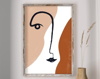 Line Art Woman Face Print, Black Lines, continuous drawing face, Line Art Face, Contour drawing, Single Line Face Art, Line Art download,