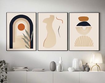 Boho Wall Art Set of 3, Mid Century Modern Wall Decor, Instant Download, Printable Wall Art, Modern Minimal Wall Decor, Digital Poster