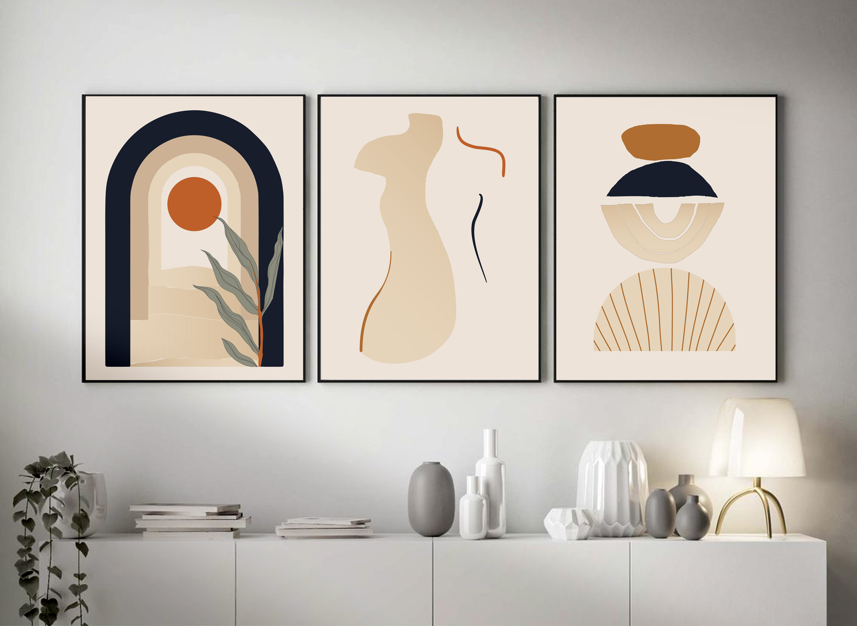 Boho Wall Art Set of 3, Mid Century Modern Wall Decor, Instant Download ...