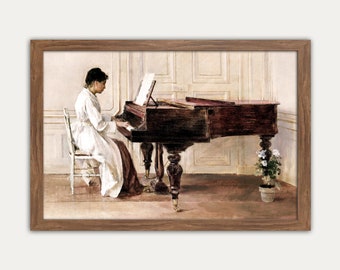 Piano Wall Art, Vintage Piano, Woman Playing Piano, Music Room, Piano Print, French Art, Famous Art Print, Classic Painting, Victorian