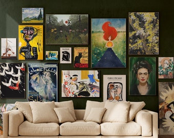 Eclectic Wall Art Set of 17, Eclectic Gallery Wall, Maximalist, Boho Wall Art, Pop Art, Picasso, Frida, Matisse, Poster set, Basquiat