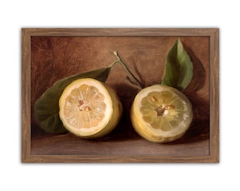Lemon Wall Art, Lemon Art Print, Vintage Fruits, Kitchen Decor, Dining Room, Country Kitchen, Citrus Painting, Still Life Wall Art, Lime