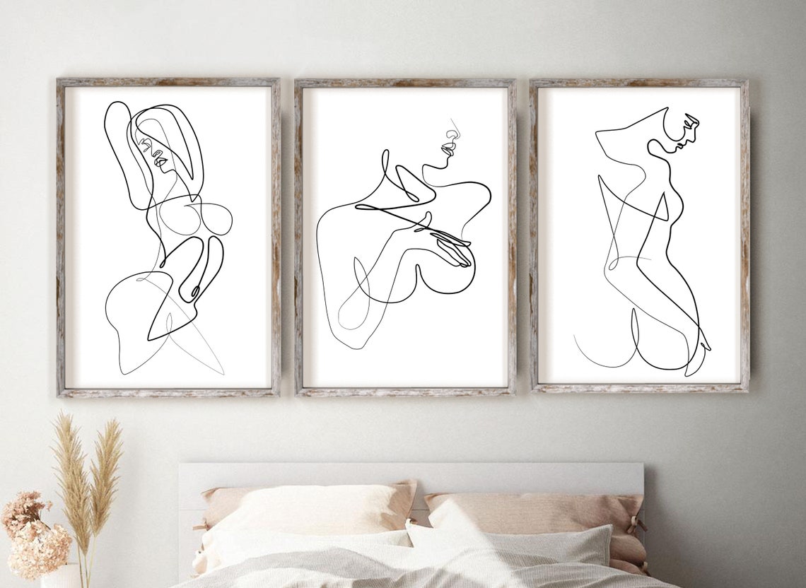 Nude Line Art Set of 3 Prints, Nude Wall Art, One Line Female Wall Art ...