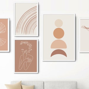 Wall Art Set of 5, Abstract Boho Art Set of 5 Prints Bundle, Wall Decor, Terracotta Prints, DIY pastel  Wall Art, Boho Decor | poster bundle