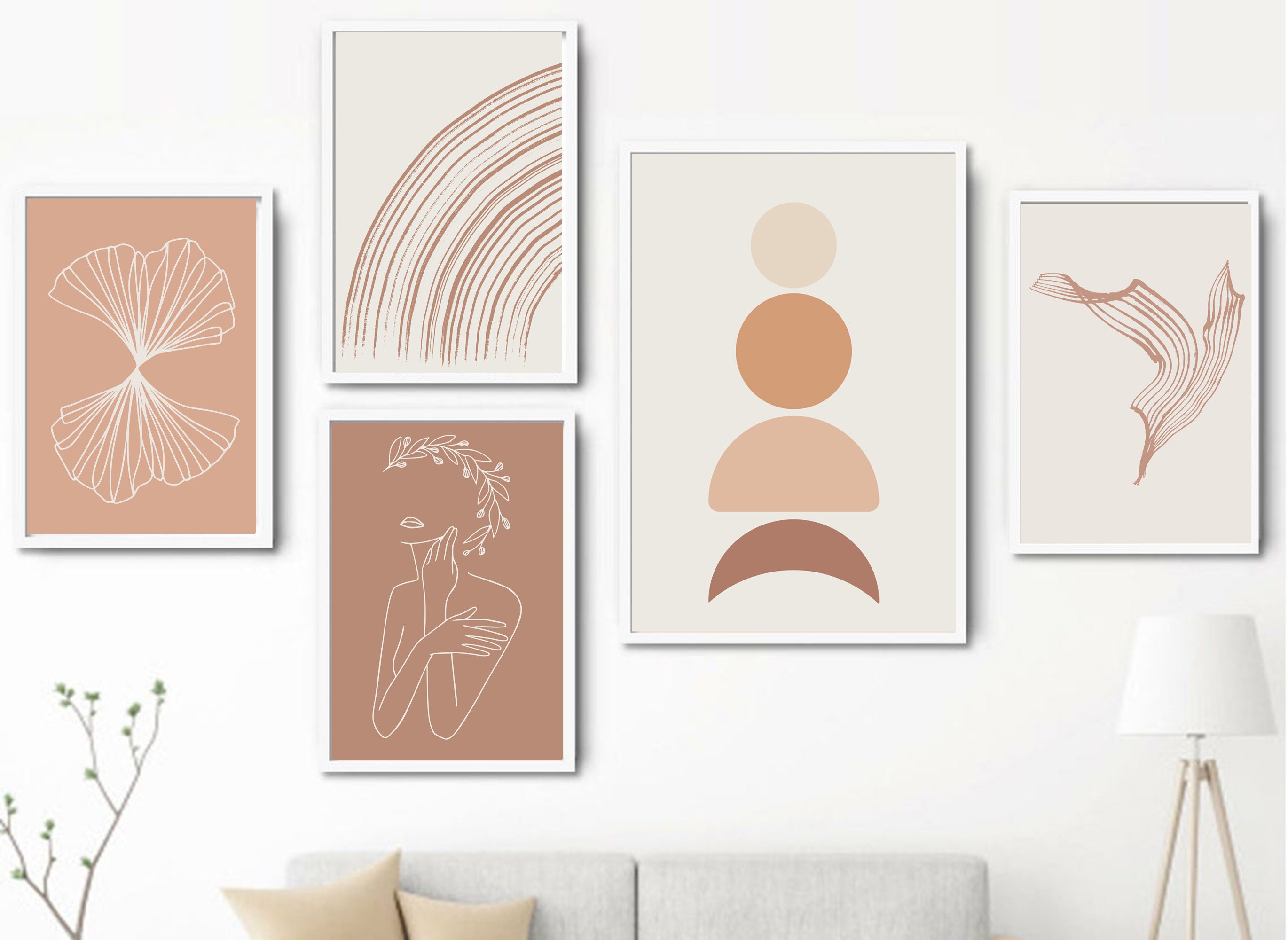 Wall Art Set of 5, Abstract Boho Art Set of 5 Prints Bundle, Wall Decor ...