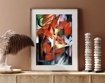 Rävarna, Rävaffisch, Rävmålningar, Franz Marc, Rävväggkonst, Abstrakt Räv, Berömda Konstnärsmålningar, Eklektisk Tavelvägg, Bohemisk Väggkonst