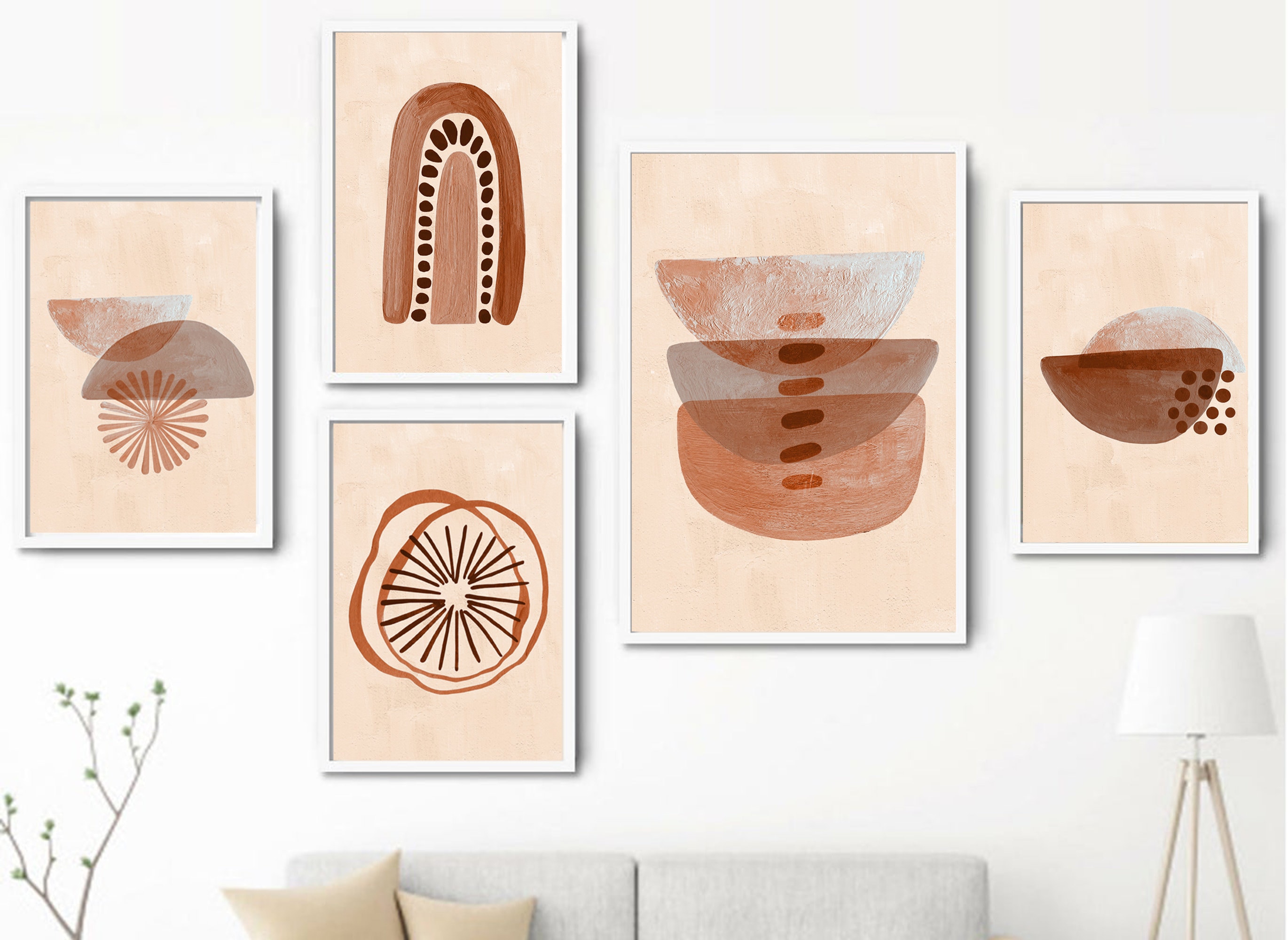 Boho Wall Art Set of 5 Prints Boho Wall Art Abstract Gallery Etsy