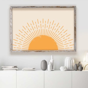 Boho Sun Print Horizontal, Yellow Sun Poster, Sun Wall Decor, Bedroom Poster, Sunset Print, Vintage Sun Print, Sun Poster