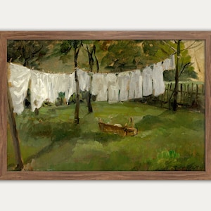 Vintage Laundry Art, Laundry Painting, Farmhouse Laundry, Printable Vintage Wall Art, Country Art Print, Oil Painting, Cottage, Rustic
