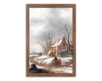 Winter Landscape, Snow Painting, Vintage Winter Decor, Winter Cabin, Cozy Winter, Rustic Winter, Vintage Christmas, Village, Classical