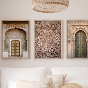 Marokkanische Wandkunst 3er Set, Türfotografie, Marokkanischer Kunstdruck, Boho Wandkunst, Orientalische Wandkunst, Eklektische Galeriewand