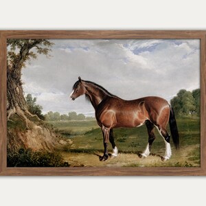 ヴィンテージの馬の絵画、印刷可能な壁アート、ヴィンテージの装飾、キュレーションされたアート、油絵、アンティークなビクトリア朝の装飾、クライズデール種の牡馬