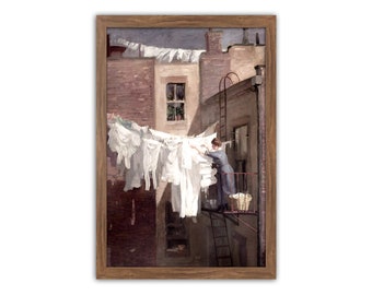 Vintage Laundry Art, Laundry Painting, Farmhouse Laundry, Printable Vintage Wall Art, Country Art Print, Oil Painting, Cottage, Rustic