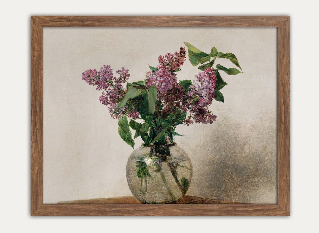 Lilac Wall Art, Purple Lilacs in a Vase, Still Life, Vintage Floral ...