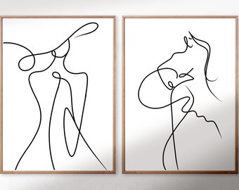 Woman Line Art Set of 2, Simple Line Art Print set, Line Art Download, Female Line, Abstract Woman Print, Fashion Art Print, Poster Download