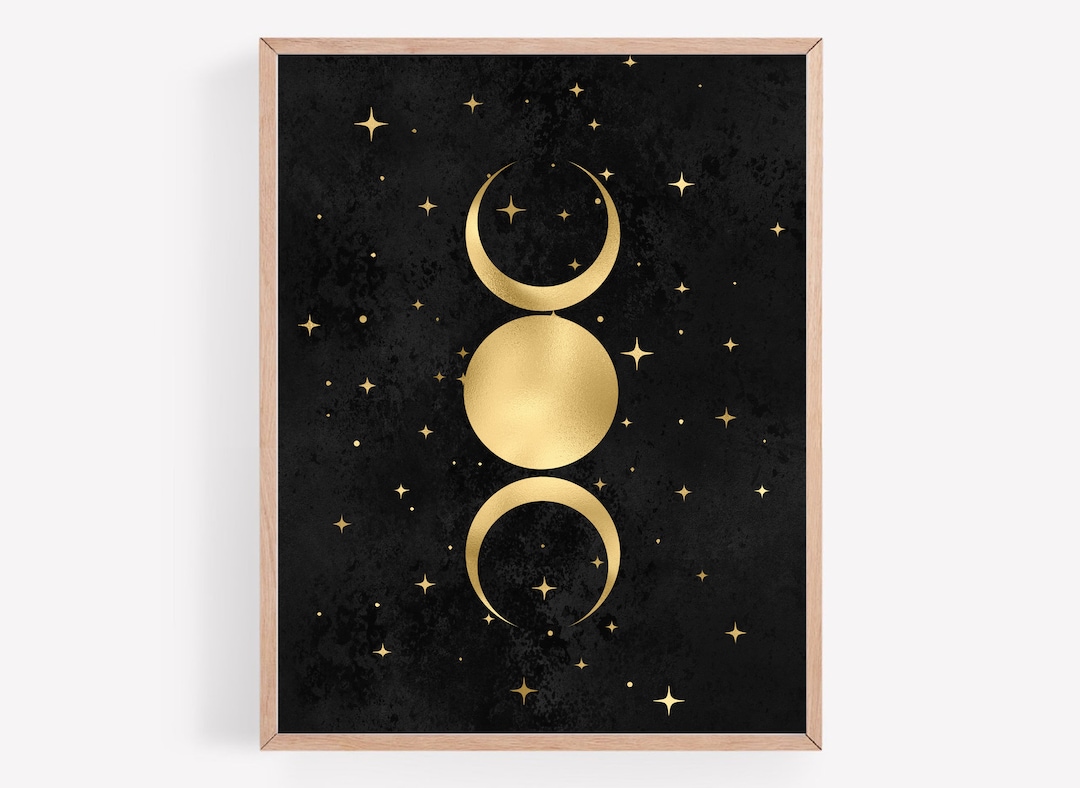 Moon Phases Gold and Black, Celestial Wall Art, Moon Decor, Moon and ...