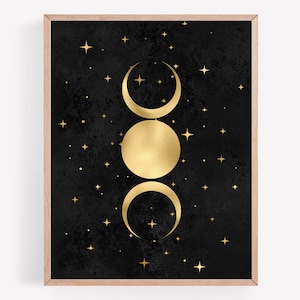 Moon Phases Gold and Black, Celestial Wall Art, Moon Decor, Moon and Stars, Witchy, Witchcraft, Moody Gallery Wall, Crescent, Spiritual