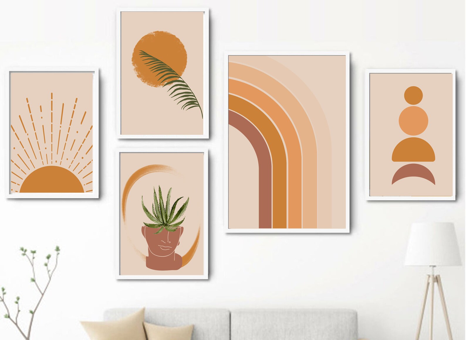Wall Art Set of 5, Abstract Boho Art Set of 5 Prints Bundle, Wall Decor ...