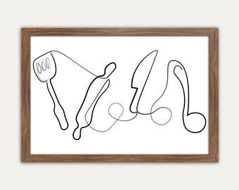Kitchen Wall Art, Printable Art for Kitchen, Housewarming Gift, Modern Minimalist, Dining room Art, Kitchen Decor, Line Art Kitchen