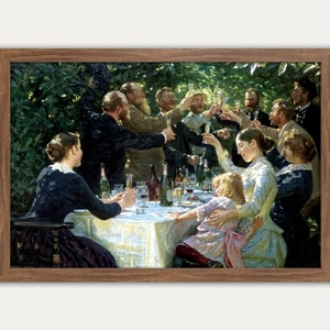 Vintage garden Celebration Painting, Cheers Wall Art, Garden Dining, Family Dinner, Rustic Wall Decor, Farmhouse, garden Wall Art, happy