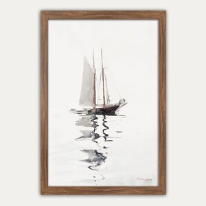 Sailboat Poster, Vintage Nautical, Coastal, Neutral Seascape, Ocean Scene, Sail, Nautical Wall Decor, Printable Wall Art, Beach House
