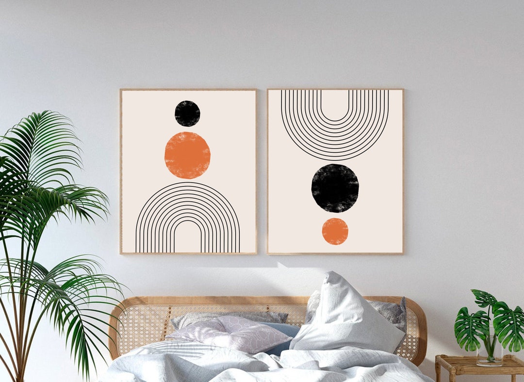 Mid Century Boho Modern Wall Art Print Set of 2, Abstract Neutral ...