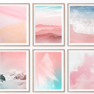 Pink Wall Art Set of 6, Pink Wall Decor, Pastel poster Set, Pastel Wall Decor, Pink Clouds, Positive prints, Girly Wall Decor, Blush Pink