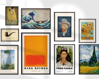 Gallery Wall Design Set, Famous Paintings Printable Set, Boho Wall, Wall decor, Van Gogh, Kandinsky, Klimt, Monet, Rothko, Hokusai, eclectic