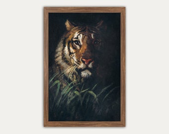 Vintage Tiger Painting Wall Art, Decoración vintage, Arte curado, Pintura al óleo, Abbott Handerson Thayer, Decoración victoriana antigua, Tiger Print