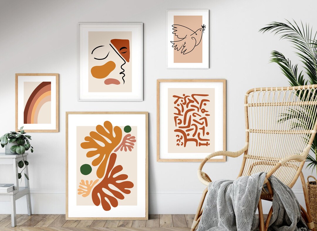 Wall Art Set of 5, Abstract Boho Art Set of 5 Prints Bundle, Terracotta ...