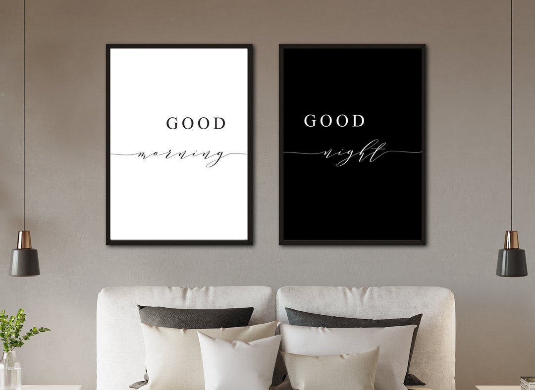 Good Morning Good Night Wall Art Good Morning Sign Bedroom Etsy