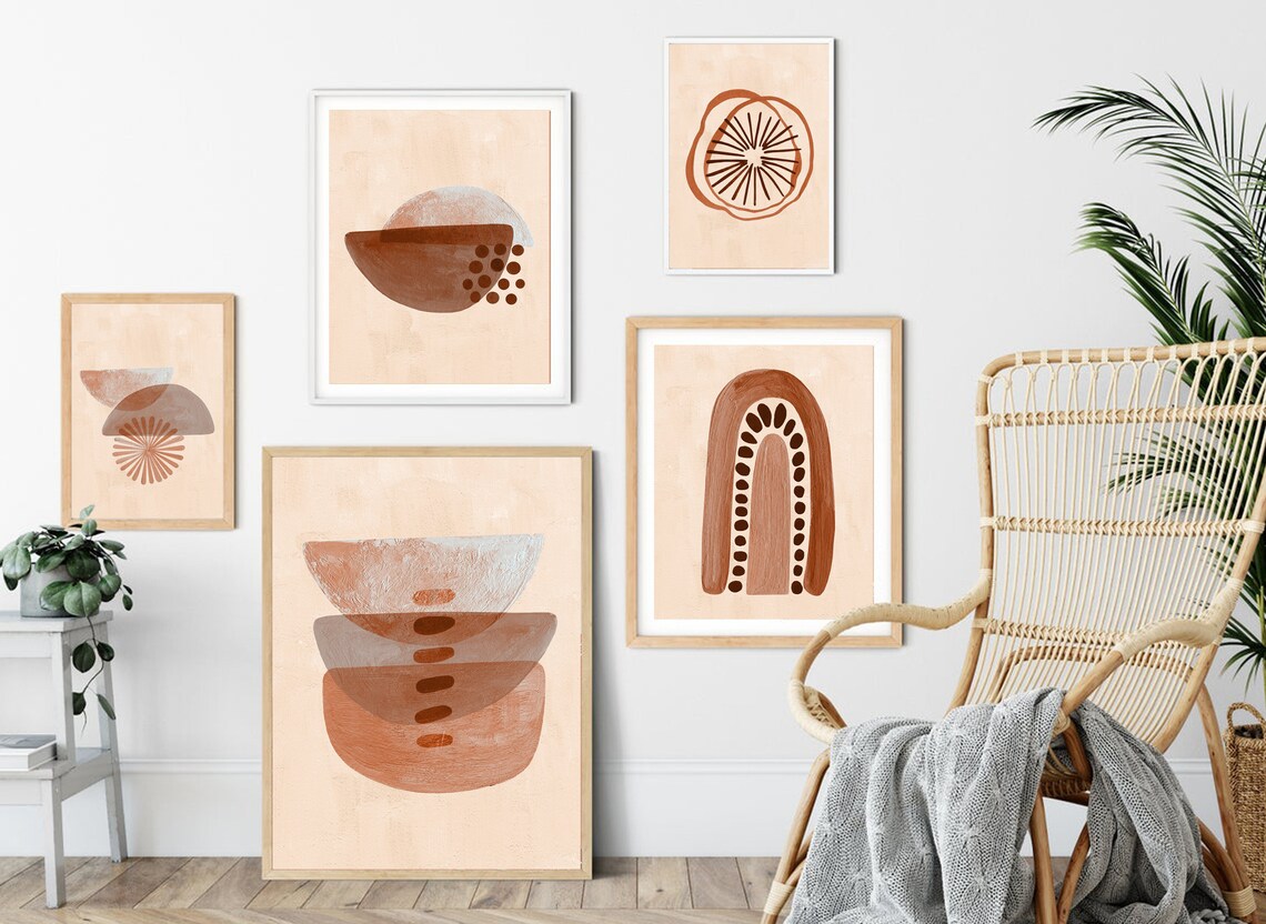 Boho Wall Art Set of 5 Prints Boho Wall Art Abstract Gallery | Etsy