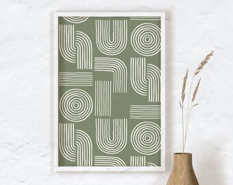 Sage Green Abstract Boho Wall Art, Abstract Poster,Minimalist Contemporary, Green Decor, Green Art Prints, Dark Green Wall Art, Moody Wall
