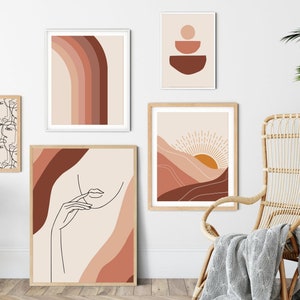 Boho Wall Art Set of 5, Printable Bundle, Wall Decor, Line Art Face, Abstract Landscape, Boho Wall Decor, Printable Wall Art Set