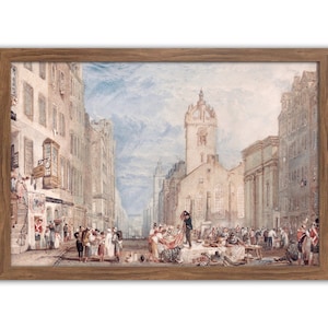 Edinburgh Wall Art, Vintage Architecture Sketch, Cityscape, City Wall Decor, British High Street, European Wall Art, Thrift painting