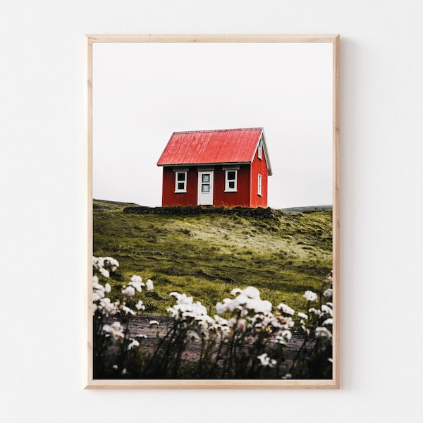 Cabin Photography, Cabin Wall Art, Red Cabin, Forest, Llandscape, Nature, OOAK House, Lonely Cabin, Scandinavian Wall art, Photo Gallery