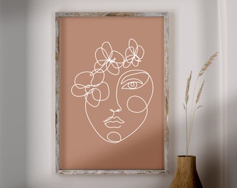 Cara femenina de una línea, impresión de arte de cara de una sola línea, arte de línea de mujer minimalista, arte de línea simple, cara femenina, arte de pared de colores neutros, Descargar