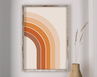Abstract Rainbow Art Print, Earthy Tones Rainbow Poster, 70s Rainbow Wall Art, Printable Retro Abstract Rainbow Art Print