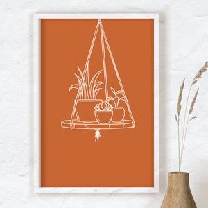 Burnt Orange Wall Art, Hanging Plants, Line Art, Simple wall Decor, Boho Gallery wall, Terracotta Gallery, Earthy Tones, Color Blocks