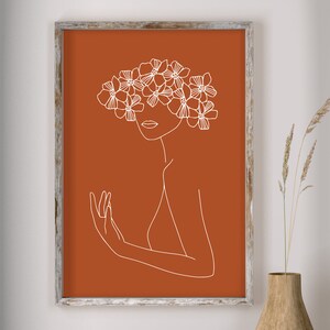 Line Art Woman Face Print, Flower Head Woman, continuous drawing face, Line Art,  Contour drawing, Single Line Face Art, Line Art download,