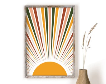 Boho Sun Wall Art, Yellow Sun Poster, Sunrise Wall Art, Boho Art Print, Sunset Print, Sun Nursery Print, Colorful Sun, Boho Wall Art