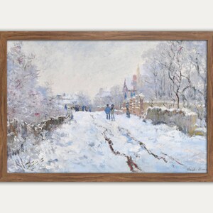 Vintage Winter Landscape Wall Art, Snow Painting, Vintage Winter Decor, Retro, The Magpie, Oil Painting, Snow at Argenteuil, Claude Monet