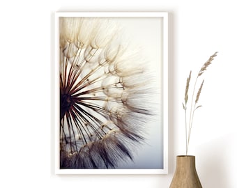 Arte de parede de dente de leão, pôster de dente de leão, impressão de fotos da natureza, decoração de parede bege, parede de galeria calmante, decoração de parede rústica, casa de fazenda