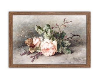 Rose Still Life Painting, Vintage Wall Art, Pink Roses, Vintage Painting, Still Life with Roses, Flower Art Print, Printable Rose