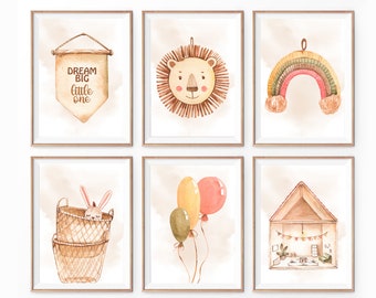Nursery Wall Art Set of 6, Nursery Bundle, Gender Neutral, Printable Art, Baby Room Decor, Earth Tones Baby, Woodland Animals, Nursery Gift
