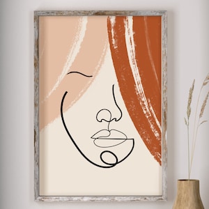 Line Art Woman Face Print, Black Lines, continuous drawing face, Line Art Face, Contour drawing, Single Line Face Art, Line Art download,