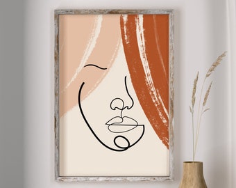 Line Art Woman Face Print, Black Lines, continuous drawing face, Line Art Face, Contour drawing, Single Line Face Art, Line Art download,